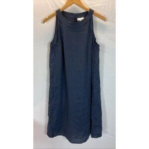 J.Jill‎ Love Linen Sleeveless Pockets sun Dress size S Navy Blue below knee